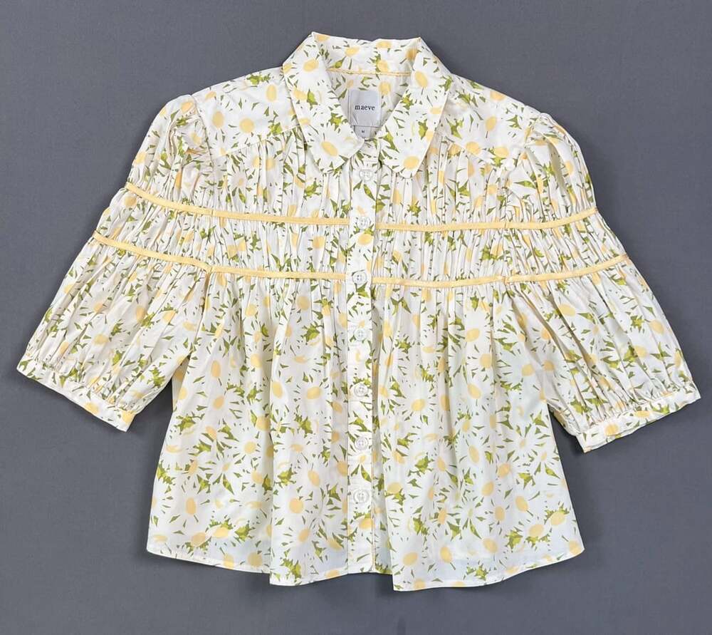 Maeve The Leandra Shirred Yoke Blouse Size M Yellow Floral Cotton